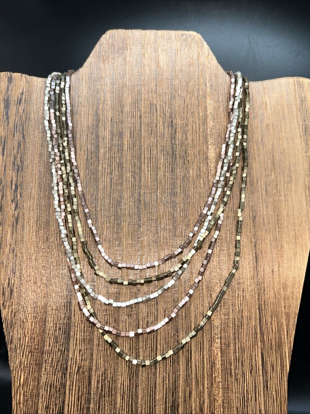 Premier Designs Tri Tone Metal Bead 5 Strand Necklace 16” (shortest Strand)